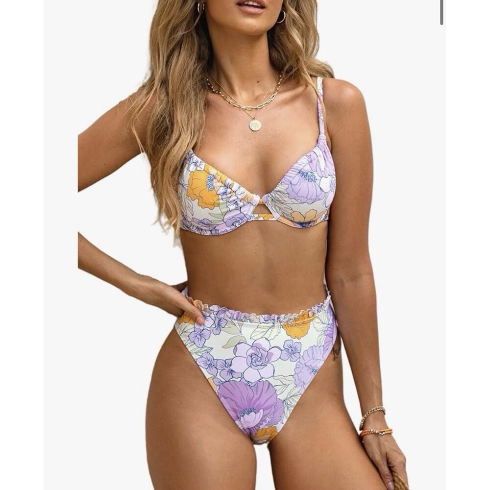 Cupshe Womens Size XL Lavender Floral Bikini Two Piece Set NWT